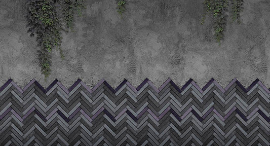 Fishbone Bricks in Grey - Cobalt - MU12048 - Digital Print - Muance - Kube Contract