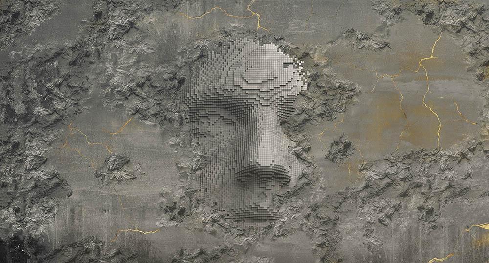 Kintsugi in Grey - Cobalt - MU12040 - Digital Print - Muance - Kube Contract
